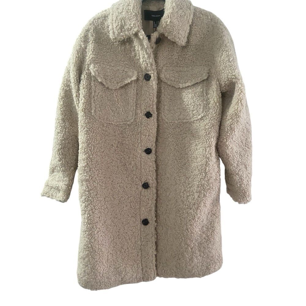 Vero Moda Kylie Filucca Teddy Coat Boos Oatmeal/Beige Extra Button‎ Small NWT